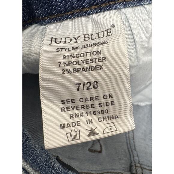 Judy Blue Bootcut Distressed Jeans Women’s Size 7/28 Blue Denim Plaid Patch - Picture 7 of 8